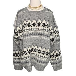 Eddie Bauer vintage 100% wool fair aisle cable knit sweater men’s size large L